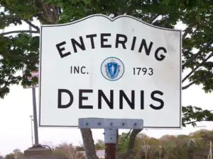 Entering Dennis town sign in Massachusetts