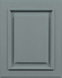 Gray cabinet door with raised panel design
