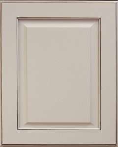 Cream-colored cabinet door with raised panel design.