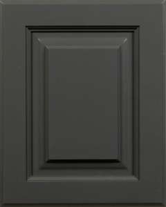 Dark gray cabinet door with raised panel design.
