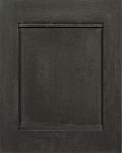 Dark wood cabinet door with recessed panel design.
