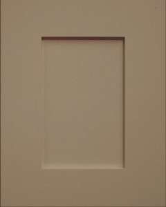 Beige cabinet door with rectangular recessed panel.