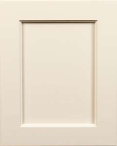 Beige kitchen cabinet door with recessed panel design.