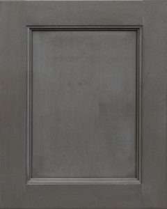 Dark gray cabinet door with recessed panel design.